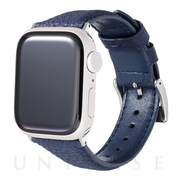 【Apple Watch バンド 41/40/38mm】German Shrunken-calf Genuine Leather Watchband Pin Buckle Type (ネイビー)