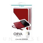 【iPhone14 Pro ケース】本革風レザーフラップケース 「ORVA」 ハンドストラップ付属 (レッド)