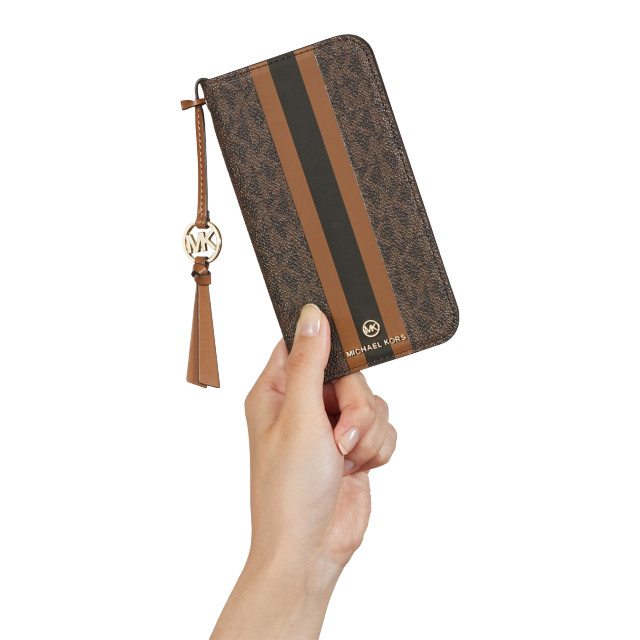 【iPhone14 Plus ケース】Folio Case Stripe with Tassel Charm for MagSafe (Brown)サブ画像