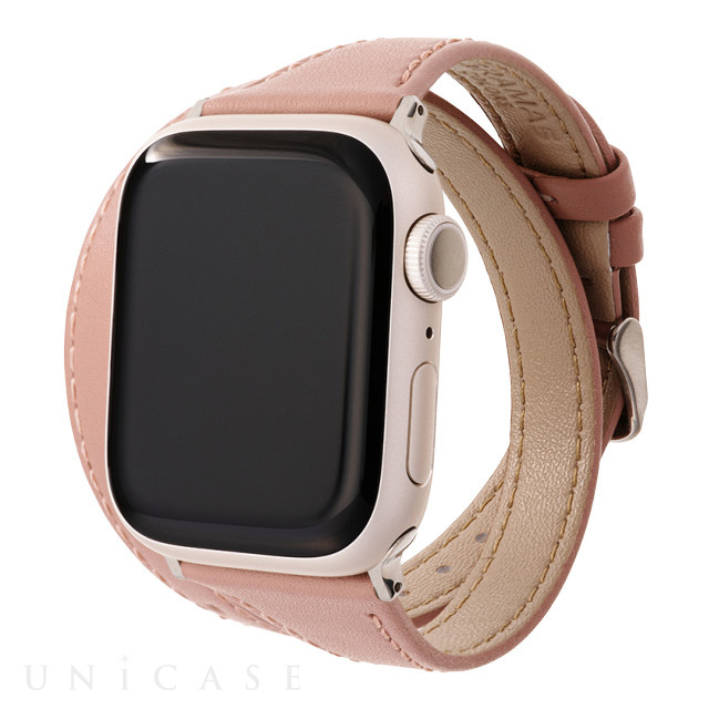 【Apple Watch バンド 41/40/38mm】”Cornet” 二重巻きレザーバンド (アーモンドピンク) for Apple Watch SE(第2/1世代)/Series9/8/7/6/5/4/3/2/1