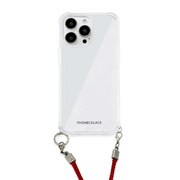 【iPhone15 Pro ケース】ロープショルダーストラップ付きクリアケース (ダークレッド)
