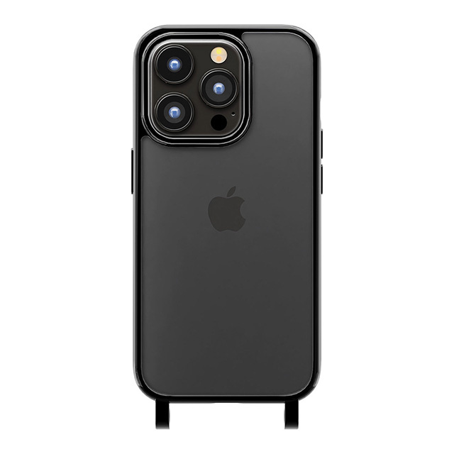 【iPhone15 Pro ケース】ショルダーストラップホール付クリアハイブリッドケース (ブラック)