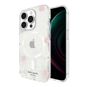 【iPhone15 Pro ケース】Protective Hardshell Case for MagSafe (Hollyhock Cream/Blush/Translucent White/Glitter Flower Centers/Black Logo)