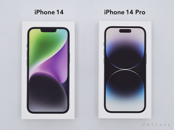 iPhone14(左)と14Pro(右) パッケージ