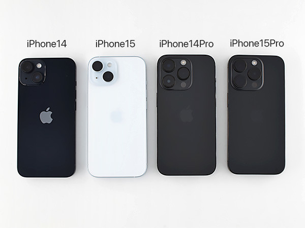 iPhone14とiPhone15，iPhone14ProとiPhone15Pro 背面比較