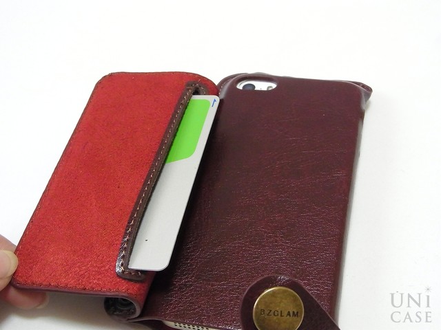 【iPhone5s/5 ケース】BZGLAM Wearable Leather Cover ブラウンのICカード