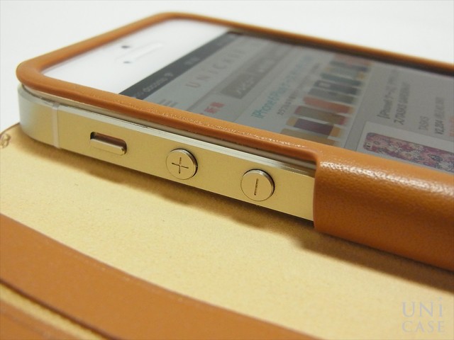 【iPhone5s/5 ケース】BZGLAM レザーコインカバー キャメルのサウンドボタン