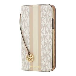 【iPhoneSE(第3/2世代)/8/7 ケース】Folio Case Beige Pink Stripe with Charm